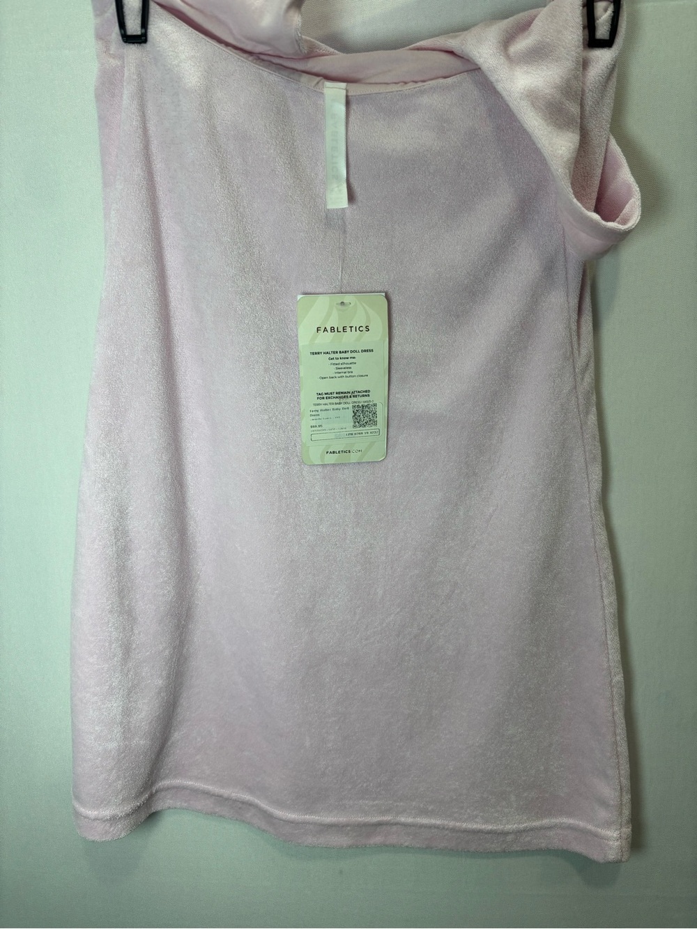 Fabletics Pink Terry Baby Doll Mini Dress XS Sleeveless Halter Button Solid - Picture 6 of 16